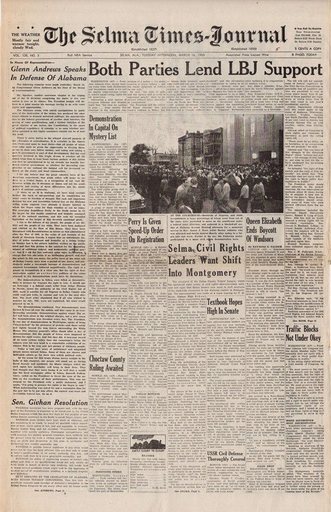 Selma Times, March 16, 1965 Cover Pg copy