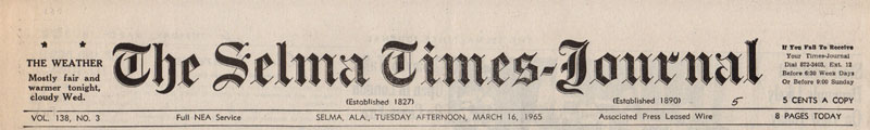 Selma Times, March 16, 1965 Cover Top Strip