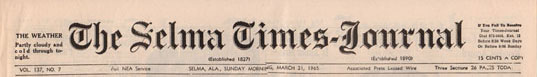 Selma Times, March 21, 1965, Cover top strip