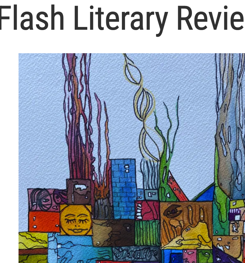 Screen shot of the Bright Flash Literary Review home page, including artwork by Joanne Sala, all rights reserved.